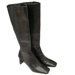Circus by Sam Edelman Tati Black‎ Snake Print Square Toe Heel Tall Boots Size 8